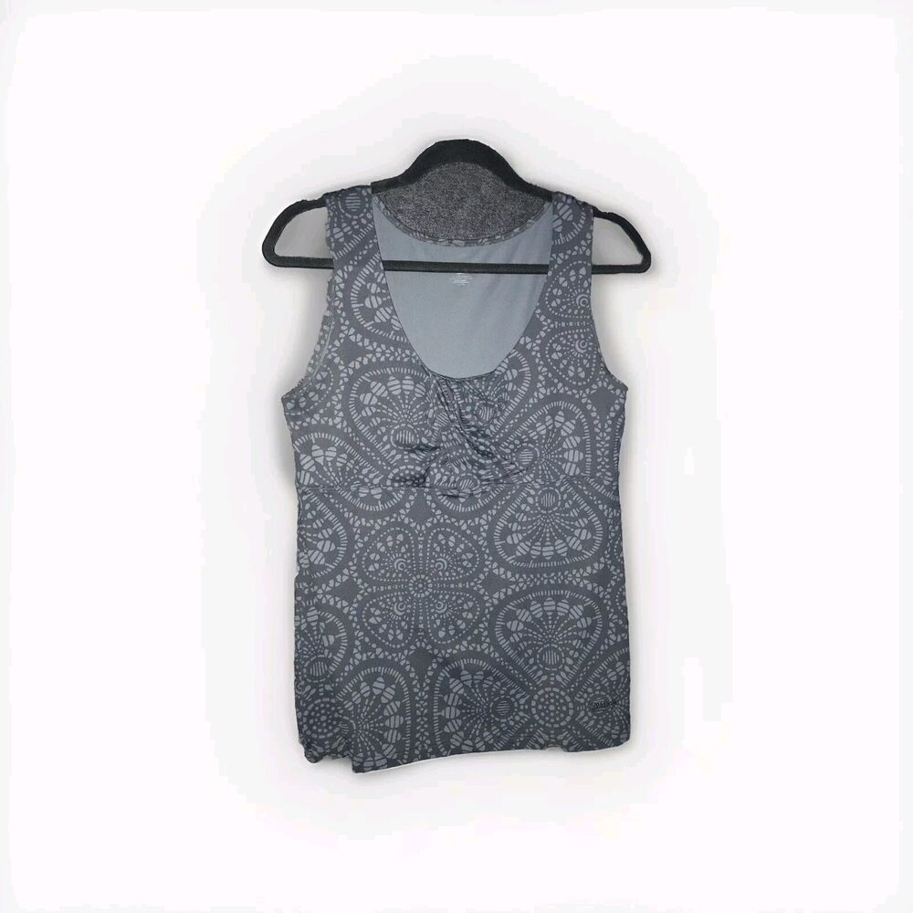 PATAGONIA Tank Top Women's Large Grey Abstract Floral All Over Print‎ ROUND NECK
